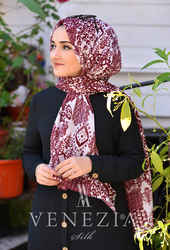 Akel Damask Desen Cotton Şal - Bordo - Thumbnail