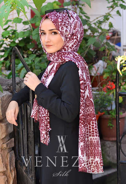 3 Şal 150 TL - Akel Damask Desen Cotton Şal - Bordo (1)