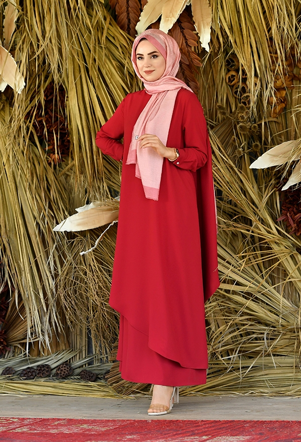 Venezia Wear Asimetrik Kesim Elbise - Kırmızı