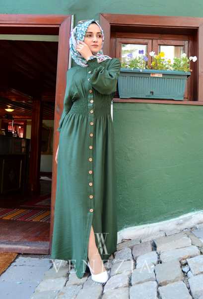 VENEZİA WEAR - Venezia Wear Beli Büzgülü Elbise - Yeşil (1)