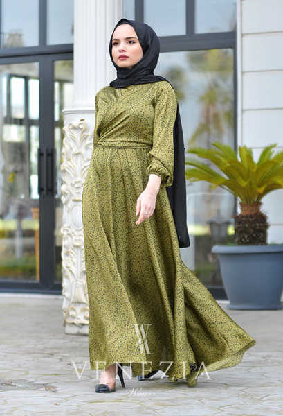 VENEZİA WEAR - Venezia Wear Çapraz Saten Elbise - Yağ Yeşili (1)