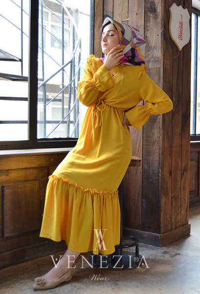 VENEZİA WEAR - Venezia Wear Cazz Fırfırlı Elbise - Sarı (1)