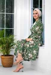 ​Venezia Wear Çiçekli Kimono Takım - Yeşil - Thumbnail