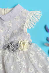 Venezia Wear Çiçekli Kız Çocuk Elbise - Lila - Thumbnail