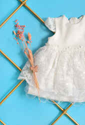 Venezia Wear Dantel Çiçekli Kız Çocuk Elbise - Ekru - Thumbnail