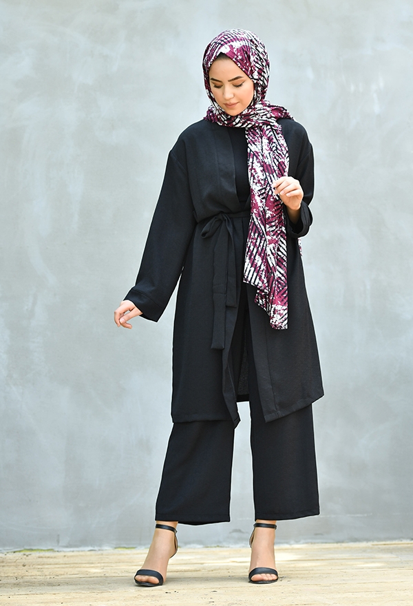Venezia Wear Düz Renk Kimono Takım - Siyah