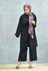 Venezia Wear Düz Renk Kimono Takım - Siyah - Thumbnail