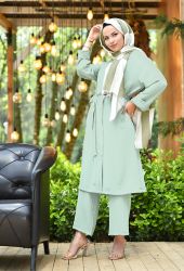 Venezia Wear Düz Renk Kimono Takım - Su Yeşili - Thumbnail
