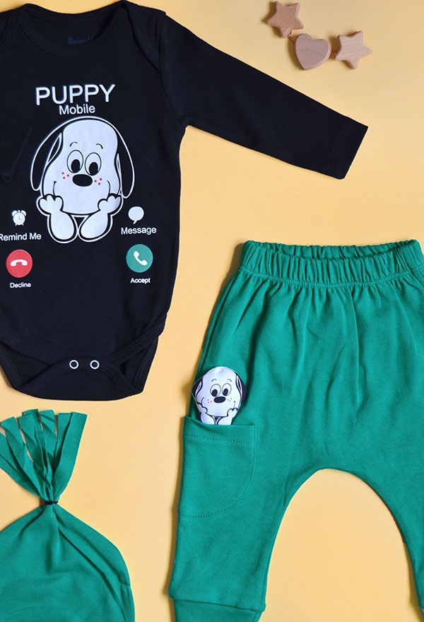 Venezia Wear Erkek Bebek Köpekli 3'lü Takım - Yeşil