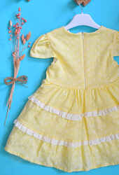 Venezia Wear Fırfırlı Kız Çocuk Elbise - Sarı - Thumbnail