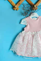 Venezia Wear Dantel Çiçekli Kız Çocuk Elbise - Pembe - Thumbnail