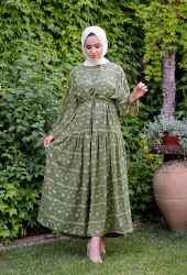 ​Venezia Wear İşlemeli Beli Büzgülü Elbise - Yeşil - Thumbnail