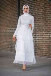 Venezia Wear Kat Kat Tül Elbise - Beyaz - Thumbnail