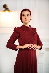 ​Venezia Wear Kruvaze Abiye Elbise - Bordo - Thumbnail