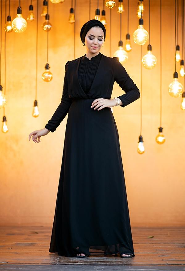 ​Venezia Wear Kruvaze Abiye Elbise - Siyah