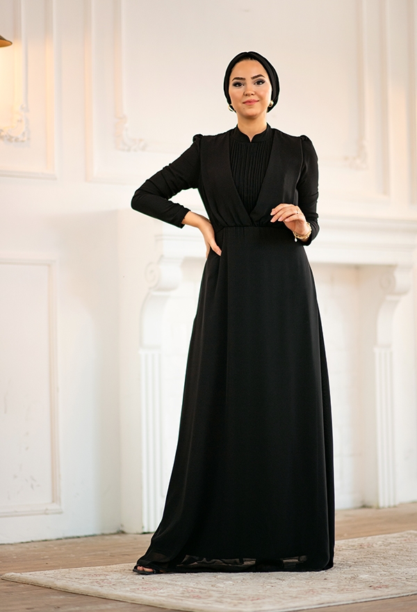 ​Venezia Wear Kruvaze Abiye Elbise - Siyah