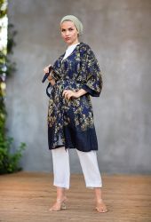 ​Venezia Wear Otantik Desen Kimono - Lacivert - Thumbnail