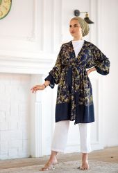 ​Venezia Wear Otantik Desen Kimono - Lacivert - Thumbnail