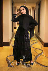 Venezia Wear Payet Detaylı Abaya - Siyah - Thumbnail