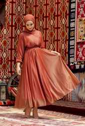 ​Venezia Wear Simli Abiye Elbise - Kiremit - Thumbnail