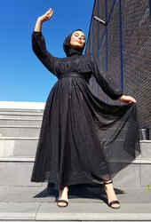 Venezia Wear Simli Abiye Elbise - Siyah - Thumbnail