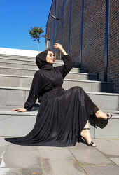 Venezia Wear Simli Abiye Elbise - Siyah - Thumbnail