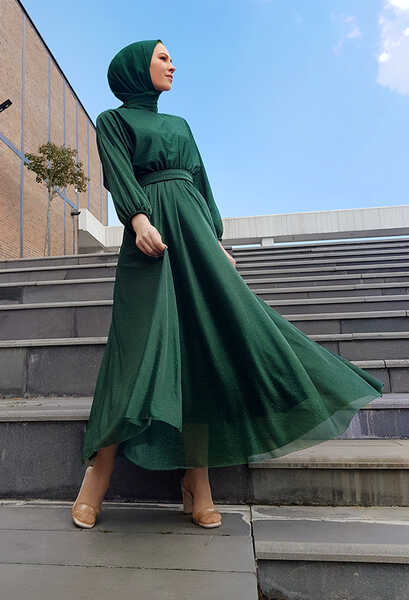 VENEZİA WEAR - ​Venezia Wear Simli Abiye Elbise - Zümrüt Yeşili (1)