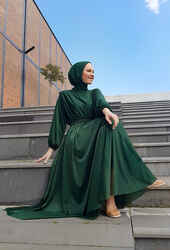 ​Venezia Wear Simli Abiye Elbise - Zümrüt Yeşili - Thumbnail