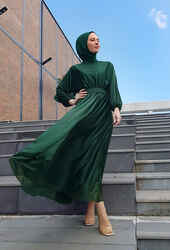 ​Venezia Wear Simli Abiye Elbise - Zümrüt Yeşili - Thumbnail