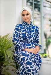 ​Venezia Wear Yazlık Kuşaklı Elbise - Mavi - Thumbnail