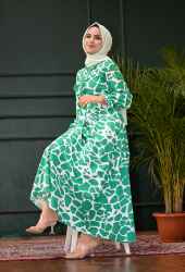 ​Venezia Wear Yazlık Kuşaklı Elbise - Yeşil - Thumbnail