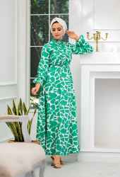 ​Venezia Wear Yazlık Kuşaklı Elbise - Yeşil - Thumbnail