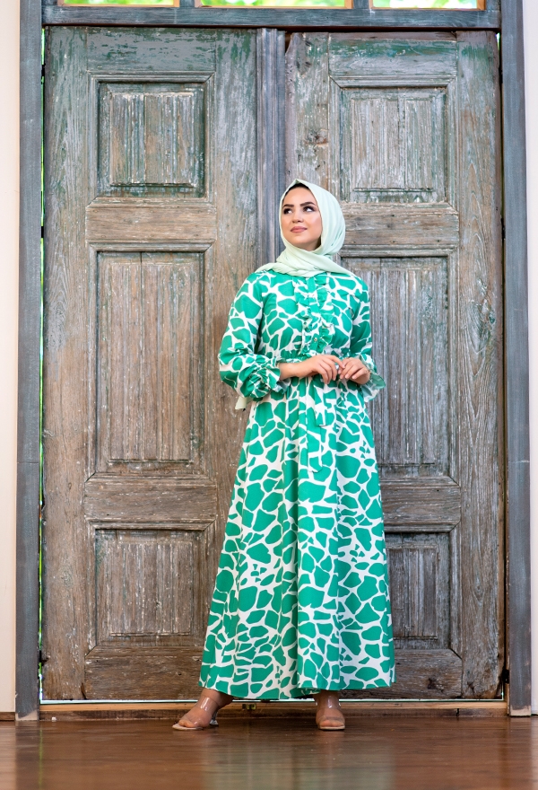 ​Venezia Wear Yazlık Kuşaklı Elbise - Yeşil